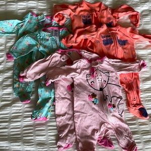 Twin girls newborn footed pajama set
